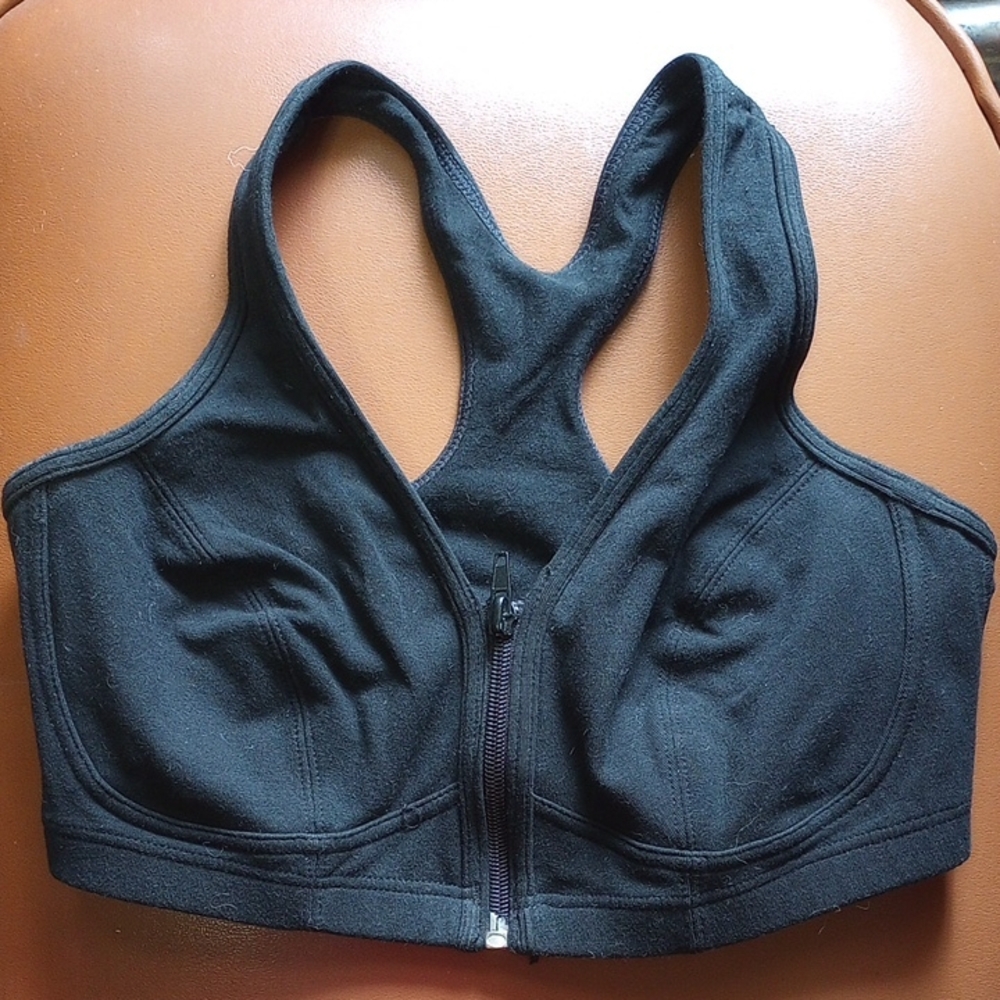 Prospirit Large Black Sports Bra with Racerback Design, Molded Cups, Zipper